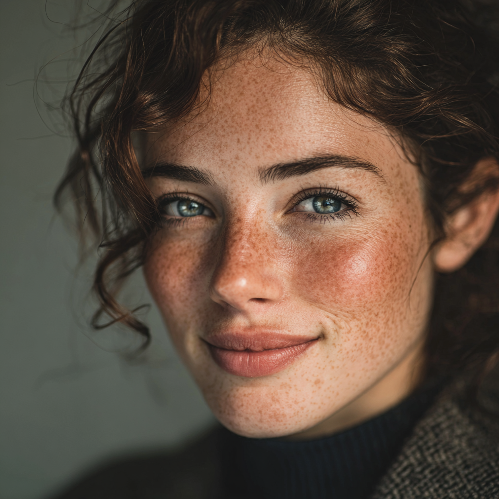 Smiling woman with healthy eyes looking directly at camera in natural lighting